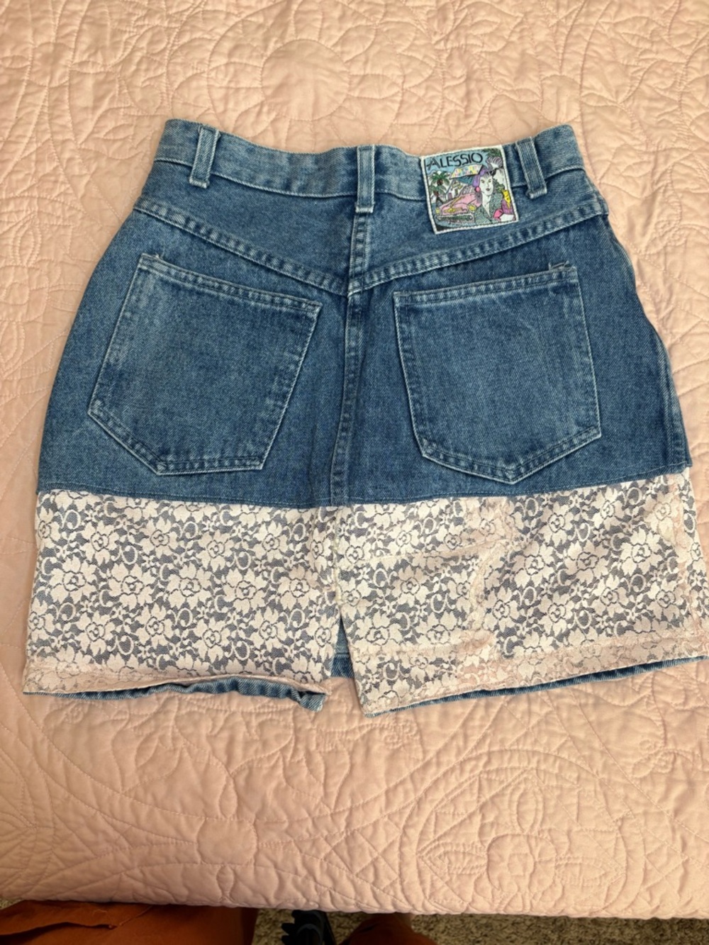 Alessi Blue Denim Shorts with Cream Lace Hem